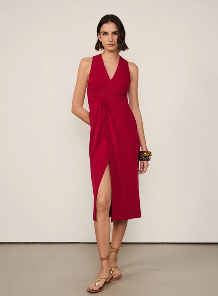 vestido midi animale transpasse sponge