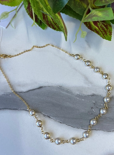 colar corrente dourado mini perolas