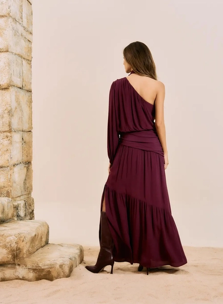 vestido longo open um ombro pala