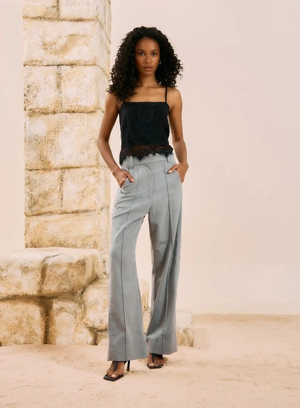 calça alfaiataria open toque lã
