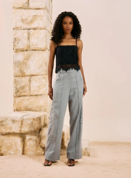 calça alfaiataria open toque lã