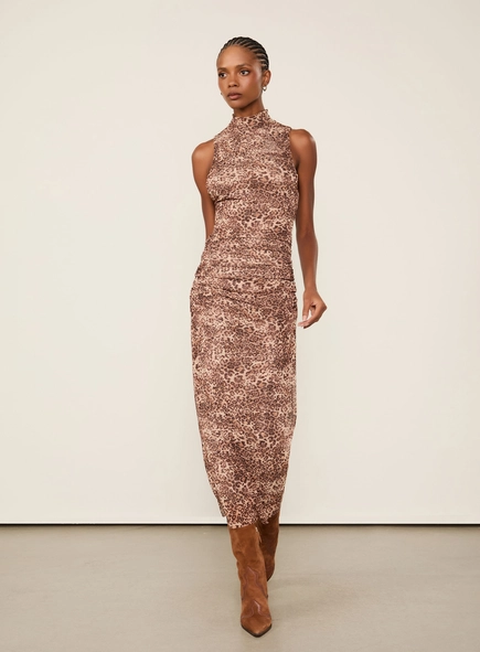vestido tule midi animale onça