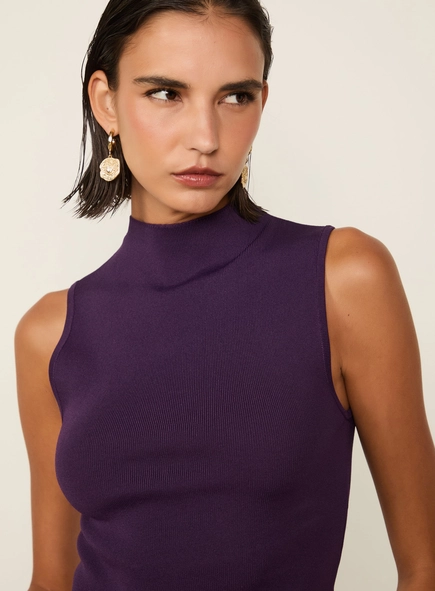 blusa animale cropped gola alta tricot color