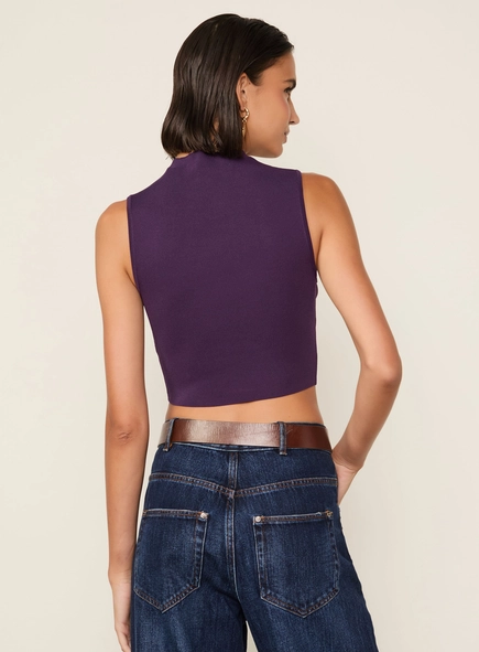blusa animale cropped gola alta tricot color