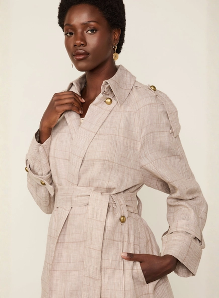 casaco trench coat linho xadrez animale