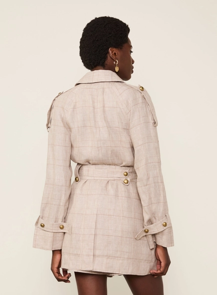 casaco trench coat linho xadrez animale