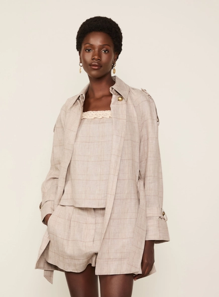 casaco trench coat linho xadrez animale