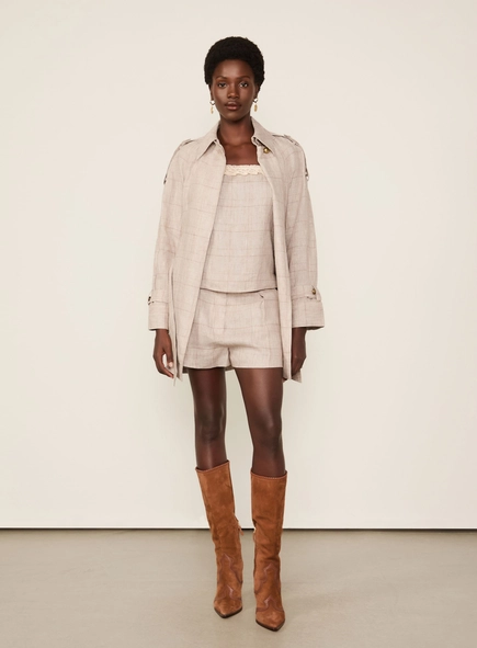 casaco trench coat linho xadrez animale