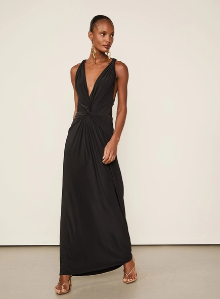vestido longo animale decote costas jersey