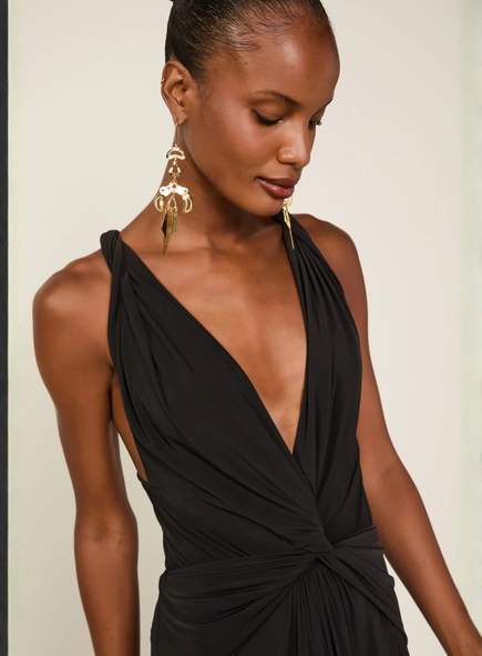 vestido longo animale decote costas jersey
