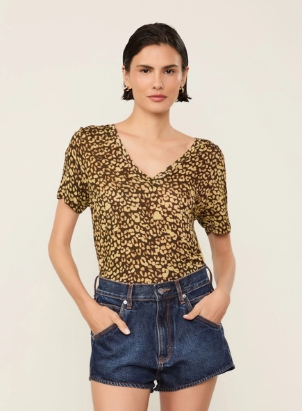 camiseta animale decote v onça tina color