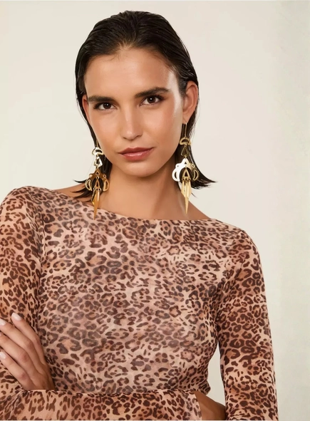 body tule animale onça decote costas