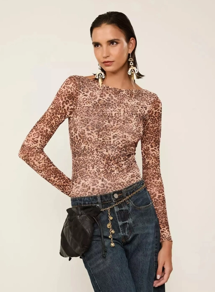 body tule animale onça decote costas