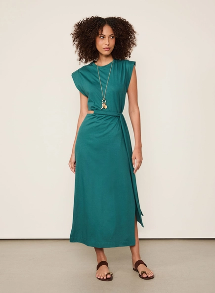 vestido midi animale vazado lateral
