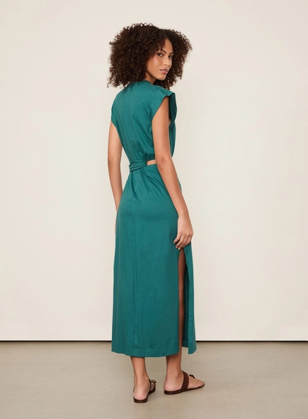 vestido midi animale vazado lateral