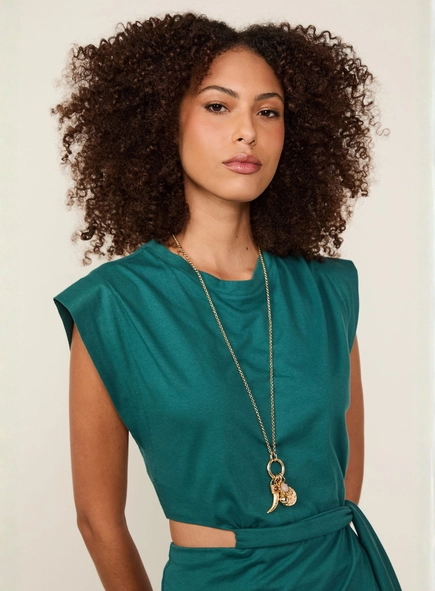 vestido midi animale vazado lateral