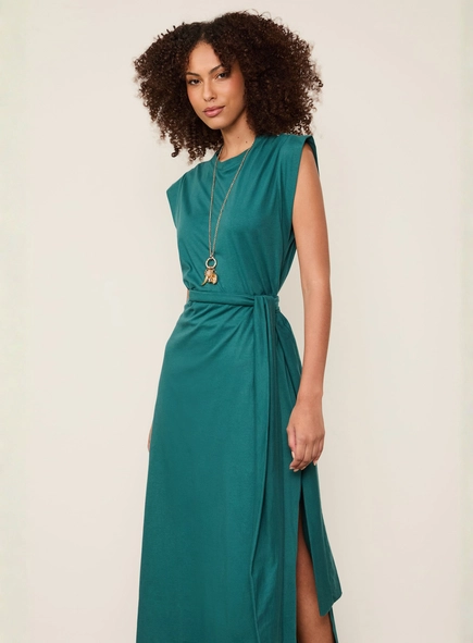 vestido midi animale vazado lateral
