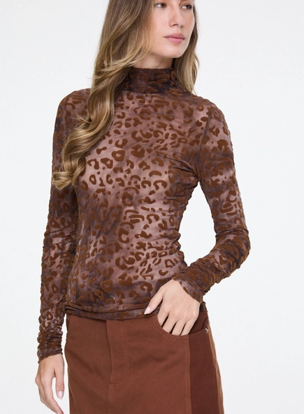 blusa ml devore onça gola alta animale jeans
