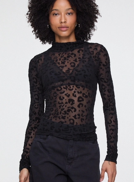 blusa ml devore onça gola alta animale jeans