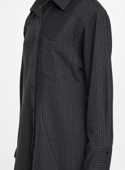 vestido chemise curto risca de giz animale jeans