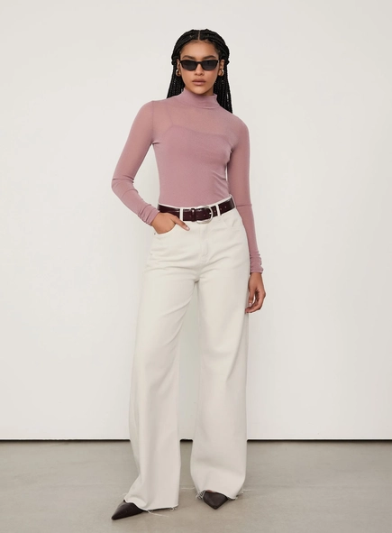 blusa ml tule glitter gola alta com regata animale jeans