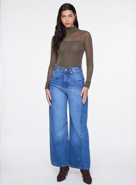 blusa ml tule glitter gola alta com regata animale jeans
