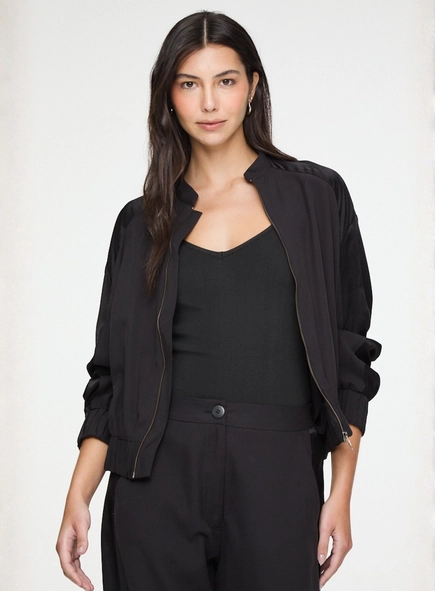 jaqueta bomber mix texture animale jeans cj