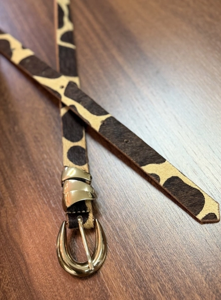 cinto couro animal print passante gold 2cm