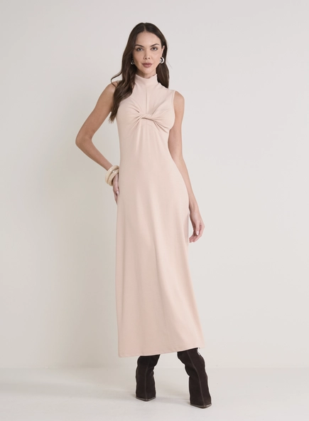 vestido midi evasê gola alta det busto forum