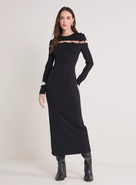 vestido midi manga longa esferas forum