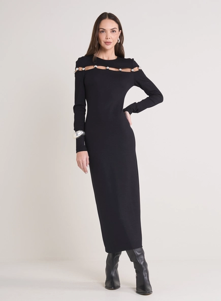 vestido midi manga longa esferas forum