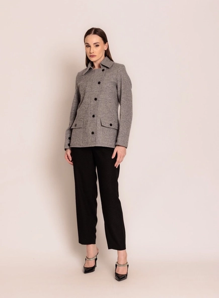 casaco 3/4 lã velour borda barroca