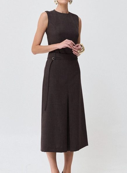 saia midi com cinto alfaiataria classic