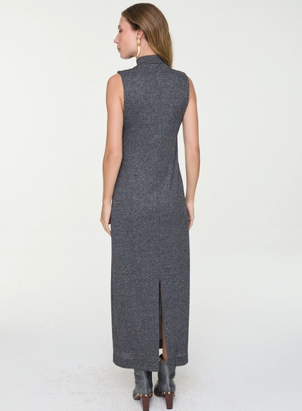 vestido gola alta regata mescla animale