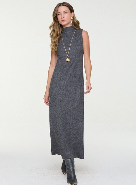 vestido gola alta regata mescla animale