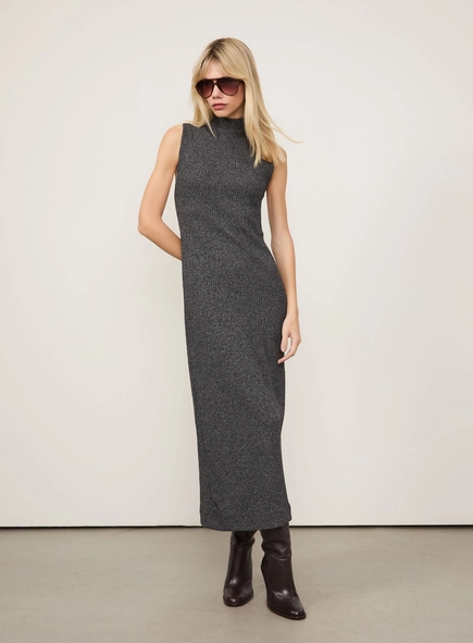 vestido gola alta regata mescla animale