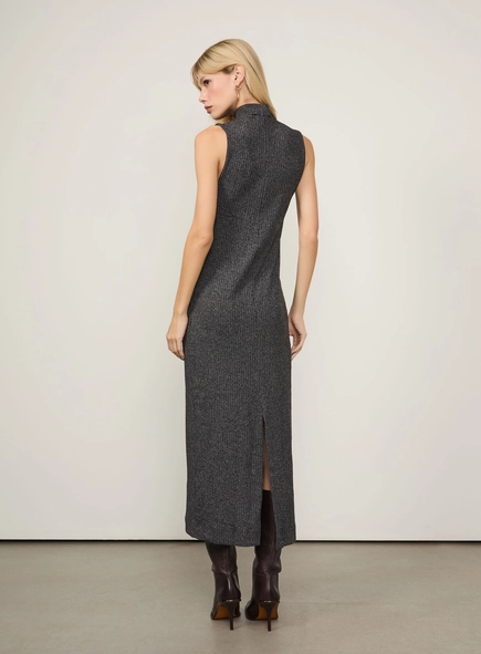 vestido gola alta regata mescla animale
