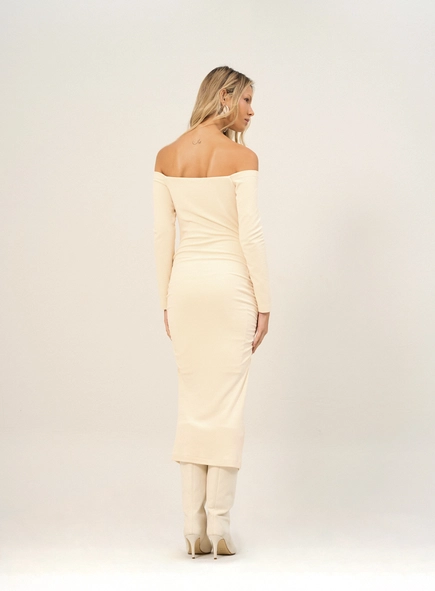 vestido midi manga longa dec reto open