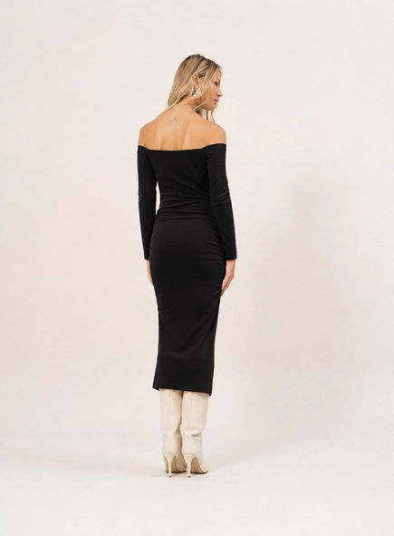 vestido midi manga longa dec reto open