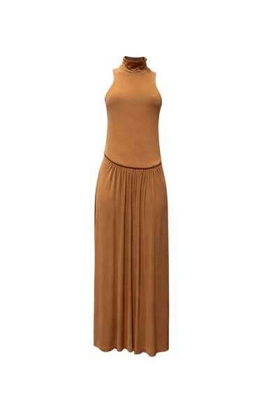 vestido midi gola alta luna open