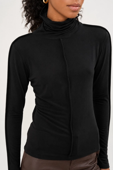 blusa gola alta manga longa open
