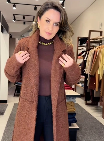 casaco alongado pelo sheepskin open