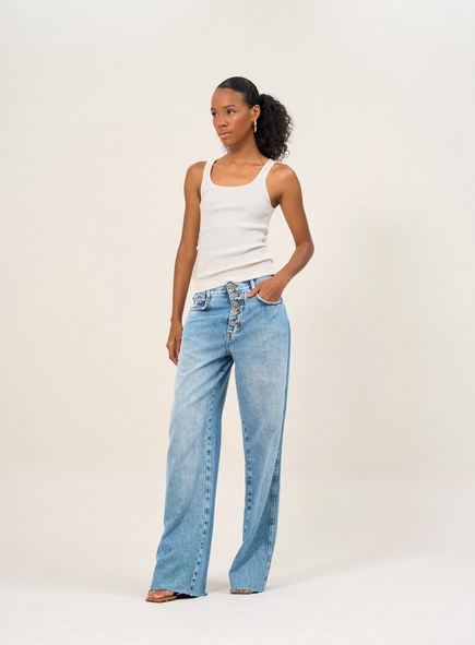 calça jeans wideleg lilian open