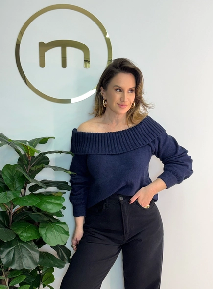 blusa tricot ombro a ombro manga ampla