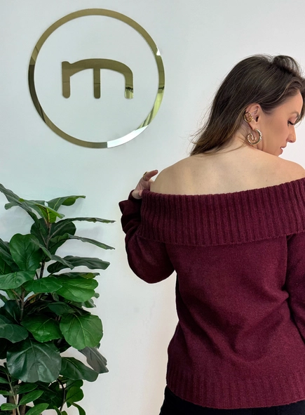 blusa tricot ombro a ombro manga ampla