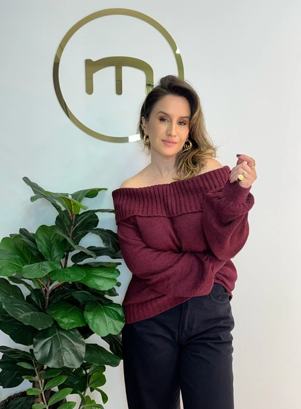 blusa tricot ombro a ombro manga ampla