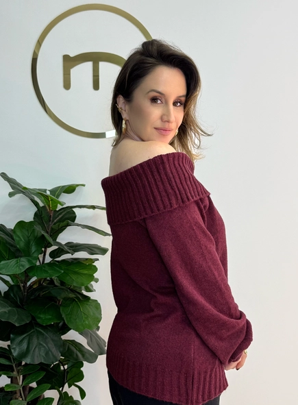 blusa tricot ombro a ombro manga ampla