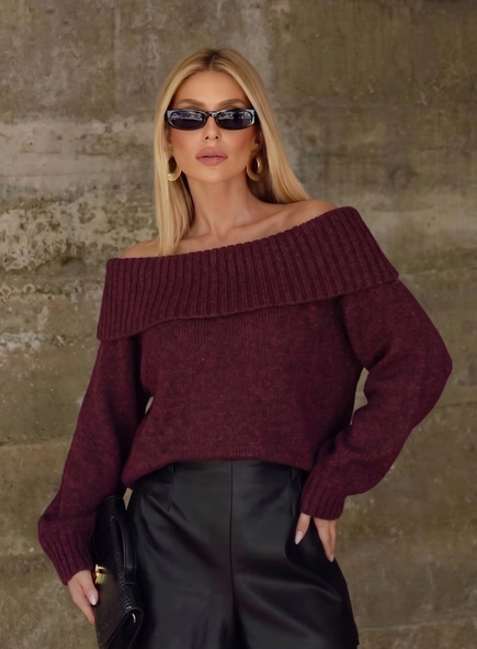 blusa tricot ombro a ombro manga ampla
