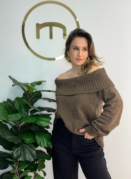 blusa tricot ombro a ombro manga ampla
