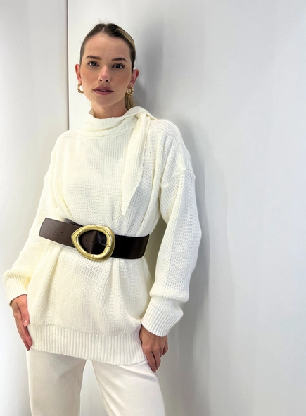 blusa tricot ampla gola laço